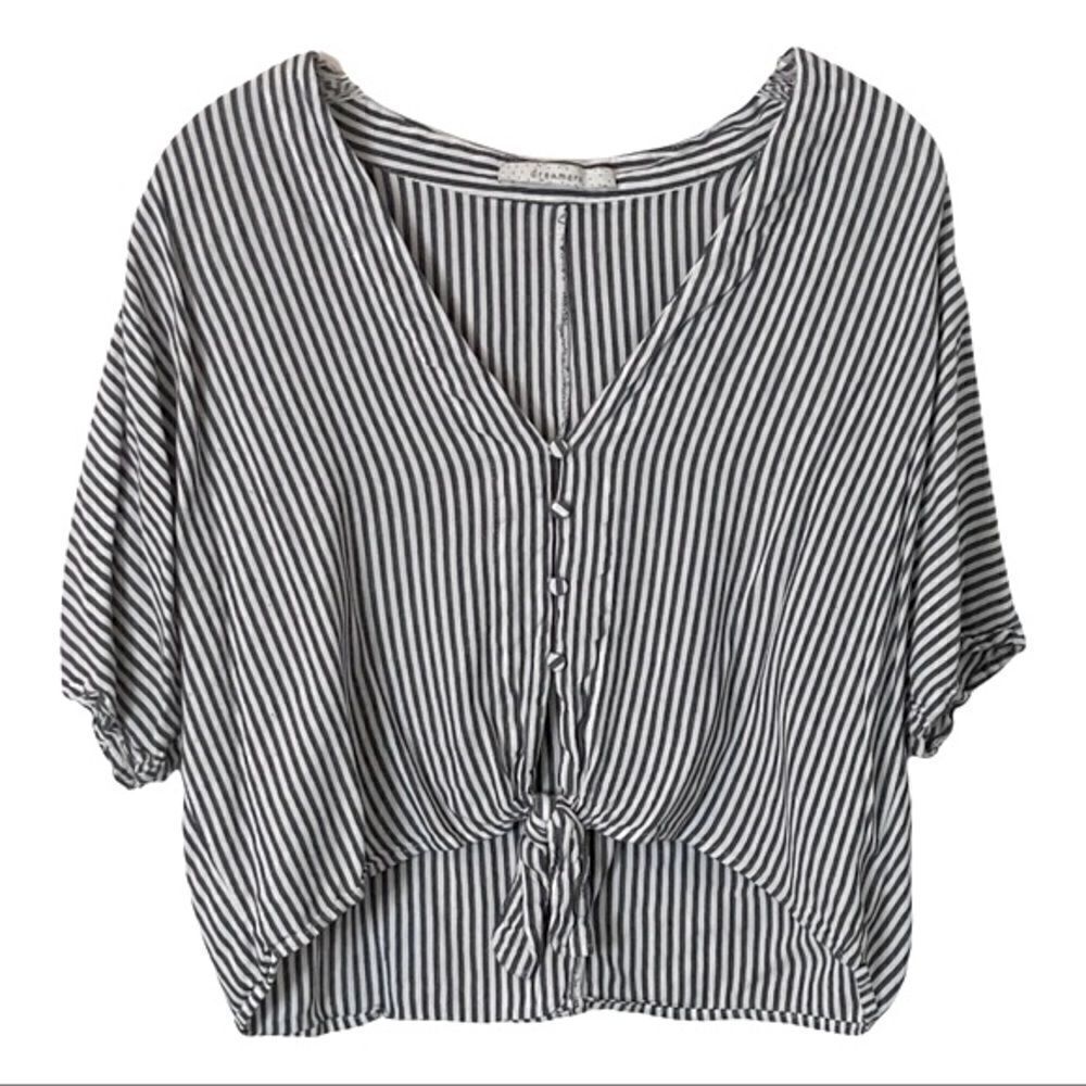 🌺 Dreamers Stripe Crop Tie Front Oversized Rayon Blouse Size S